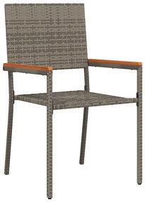 3 Részes Kerti Étkezőszett Szürke Poli Rattan, Összecsukható Kerti Székek Párnákkal 2 db Szürke Poli Rattan