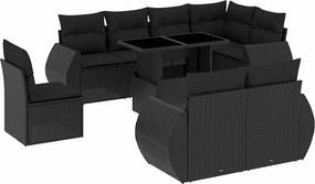 vidaXL 9 részes fekete polyrattan kerti ülőgarnitúra párnákkal