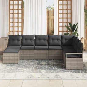 Kerti Kanapé Szett 8 pcs Szürke Poli rattan, porfestett acél