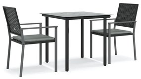 vidaXL 3 részes polyrattan és acél kerti étkezőgarnitúra párnával