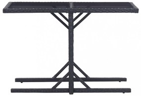 fekete polyrattan és üveglapos kerti asztal 110 x 53 x 72 cm