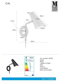 Fekete konnektorhoz csatlakoztatható fali lámpa ø 9,5 cm Cal – Markslöjd