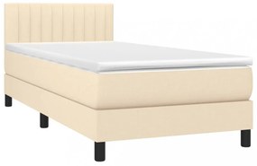 krémszínű szövet rugós és LED-es ágy matraccal 90x200 cm