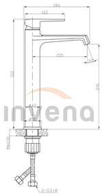 Invena Fira, magas mosdócsaptelep, fekete matt, INV-BU-71-W04-V