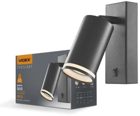 Videx KENT fekete oldalfali lámpa keret GU10-es foglalattal