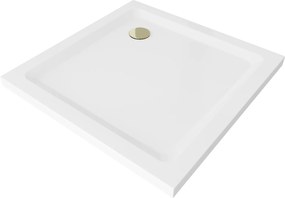 Mexen SLIM - Négyzet alakú zuhanytálca 70x70x5cm + arany szifon, fehér, 40107070G