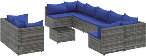 vidaXL 10 részes szürke polyrattan kerti ülőgarnitúra párnákkal
