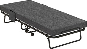 HOMCOM Összecsukható Vendégágy Kerekekkel, 10 cm Matrac, Takaró, Utazó Ágy Oldalsó Zsebbel Sötét Szürke 190 x 80 x 42 cm | Aosom