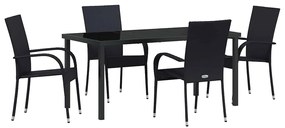 vidaXL Kert étkező szett 5 pcs Fekete Porszórt acél