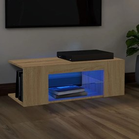 Sonoma tölgy színű TV-szekrény LED lámpákkal 90 x 39 x 30 cm