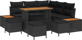 vidaXL Kerti Kanapé Szett párnával tárolóval 9 pcs Fekete Poli rattan