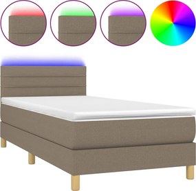 vidaXL tópszínű szövet rugós és LED-es ágy matraccal 90x190 cm