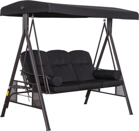 Outsunny 3-Fős Hollywood Lógtatás Kert Swing Napellenző párnával Fém Poliészter Fekete 116 x 206 x 183 cm | Aosom
