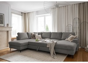 Szürke kordbársony kinyitható sarokkanapé (bal oldali) Lofty Lilly – Miuform