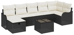 8 darabos kertkanapé szett párnákkal fekete poli rattan, 2 üléses kertkanapé tárolóval és párnákkal fekete poli rattan