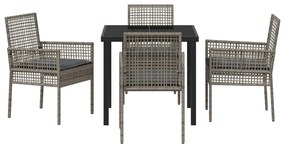 5 részes kert étkező szett párnákkal, szürke poli rattan