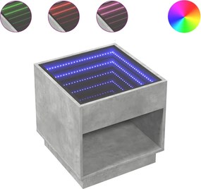 vidaXL betonszürke végtelen hatású LED-es dohányzóasztal 50x50x50 cm