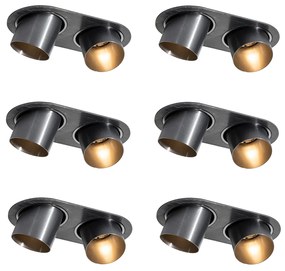 Set van 6 inbouwspots gunmetal GU10 50mm 2-lichts - Installa