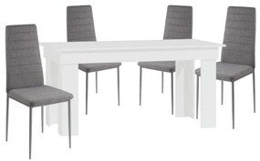 Montilla 4 személyes étkezőszett Coleta székekkel, Fehér - Szürke szövet N