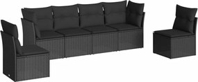 vidaXL 6 részes fekete polyrattan kerti ülőgarnitúra párnákkal