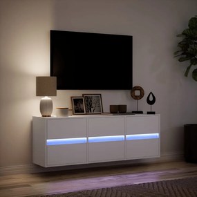 fehér falra szerelhető TV-szekrény LED-lámpákkal 130x31x45 cm