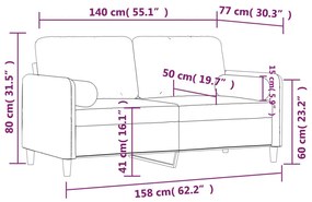 2 személyes kék bársony kanapé díszpárnákkal 140 cm
