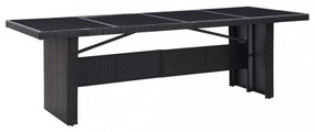 fekete polyrattan és üveg kerti asztal 240 x 90 x 74 cm