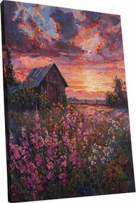 Vászonkép Naplemente virágok táj otthon nappali szoba 30x40