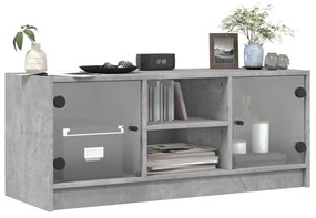 betonszürke TV-szekrény üvegajtókkal 102 x 37 x 42 cm