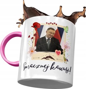 Rózsaszín bögre Andrzej Duda PiS elnök Ajándék Nyomtatott Fotóval