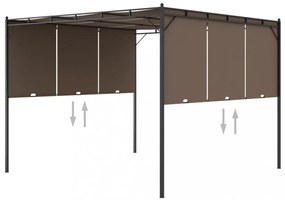 tópszínű kerti pavilon oldalfüggönnyel 3 x 3 x 2,25 m