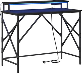 vidaXL Asztal polcokkal Fekete tölgy 100 x 50 x 86,5 cm Faanyag