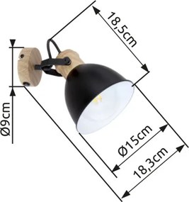 Globo 54018-1S Spotlámpa fém, fekete barna fa mintázatú dekorral. SZxM:150x185, AL:185, fényforrás nélkül 1xE27 40W 230V