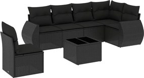 vidaXL 7 részes fekete polyrattan kerti ülőgarnitúra párnával