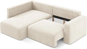Krémszínű zsenília kinyitható-tárolóhelyes sarokkanapé (bal oldali-L alakú) Kona – Makamii