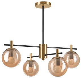 Lamkur Csillár rúdon LILOU 4xE14/5W/230V arany/fekete/füstös bézs LA49359