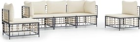 vidaXL 5 részes antracitszürke polyrattan kerti ülőgarnitúra párnákkal
