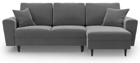 Világosszürke bársony kinyitható tárolóhelyes sarokkanapé Kyoto – Cosmopolitan Design