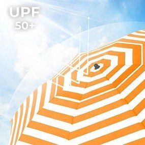 Napernyő, 1,6 m, UPF 50+, hordozható, dönthető, narancs és fehér csíkos