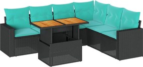 vidaXL 7 részes fekete polyrattan kerti ülőgarnitúra párnával