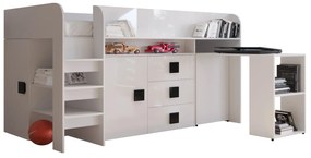 Kombinált gyerekágy 90 cm Toreno 1 (fehér + fényes fehér + fényes fekete fogantyúk). 1083310