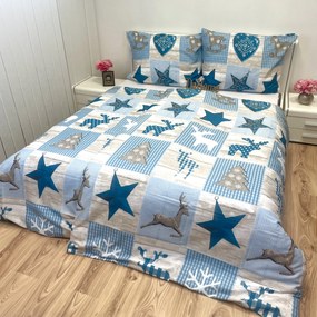 Pamut lepedők Karácsonyi Winter kék TiaHome - 1x Párna 90x70cm, 1x Paplan 140x200cm