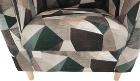 Füles fotel puffal, szövet barna-zöld minta, ASTRID