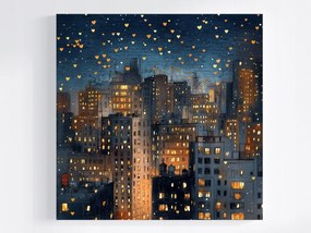 Vászonkép Canvas Grafika Város Felhőkarcolók Blokkok Lakótelep Éjszaka 80x80