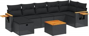 vidaXL 8 részes fekete polyrattan kerti ülőgarnitúra párnákkal