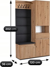 Előszoba bútor szett 120 cm artisan tölgy/grafit színben – MODENA