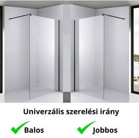 Stuxi Milano Black Walk-in zuhanyfal, 90x200 cm, 8 mm vastag vízlepergető biztonsági üveggel, 200 cm magas, fekete profillal és távtartóval