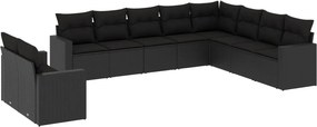 vidaXL 10 részes fekete polyrattan kerti ülőgarnitúra párnákkal