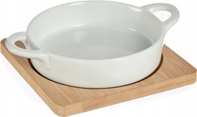 Kerámia Sütőedény 100 ml Kerek Fehér, Bambusz Tálcával