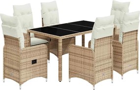 vidaXL 7 részes bézs polyrattan kerti bisztrógarnitúra párnákkal